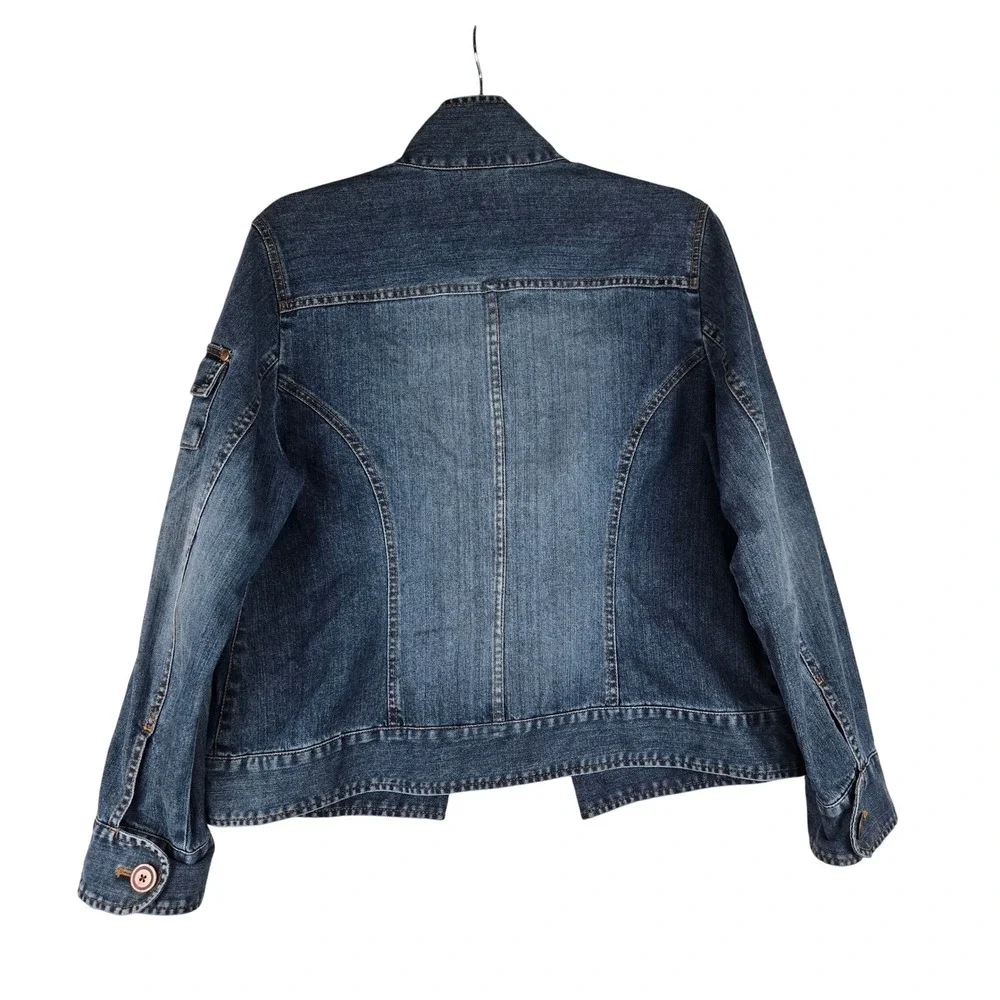 Chicos Womens Denim‎ Jean Jacket Medium (1) Blue Western Bohemiam Trucker Open